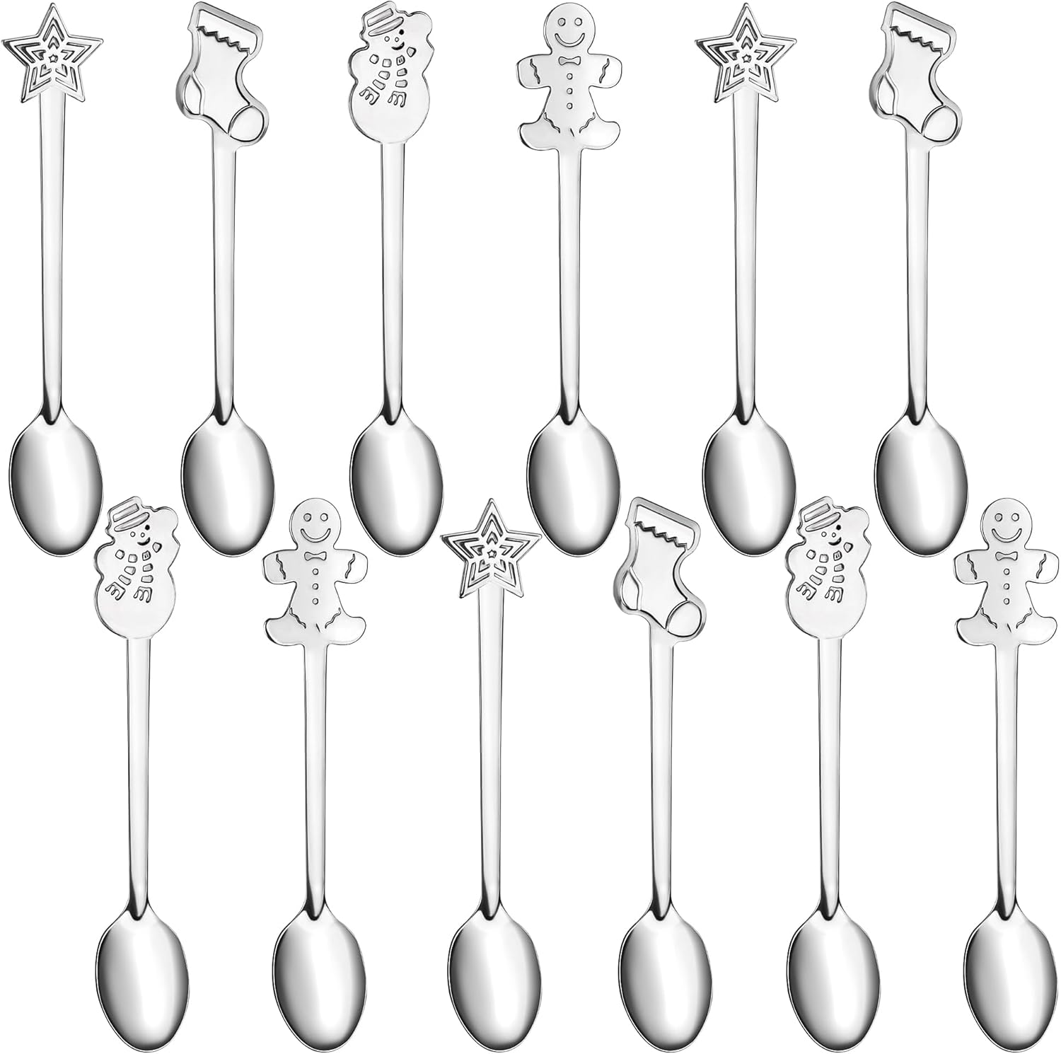 12 Pieces Creative Christmas Spoon Stainless Steel Coffee Spoon Christmas Stirring Spoon Tea Spoon Soup Spoon, 5 Inch