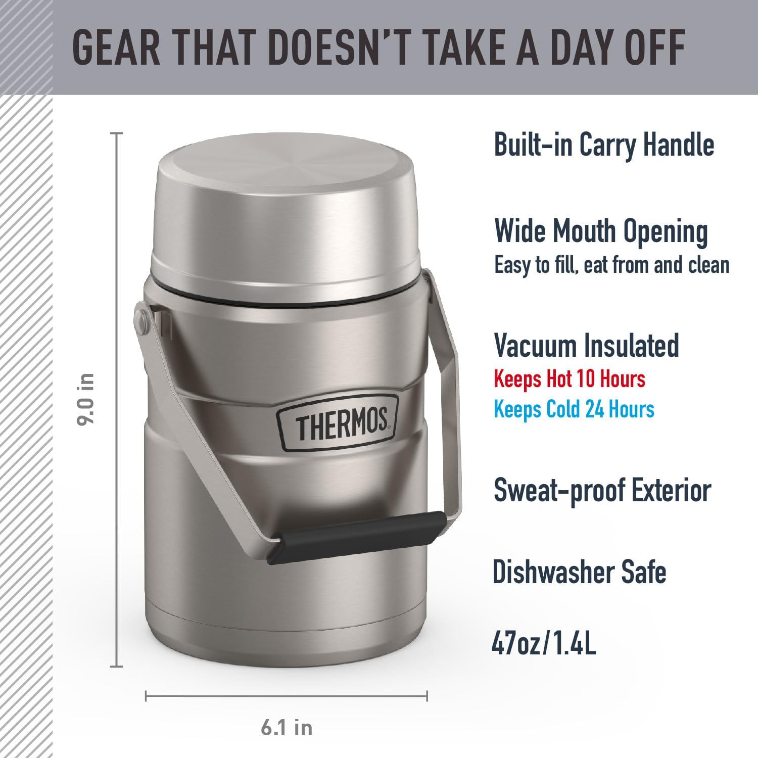 Thermos Stainless King Vacuum-Insulated Food Jar with 2 Storage Container Inserts, 47 Ounce, Matte Steel - Matte Stainless Steel image number 5