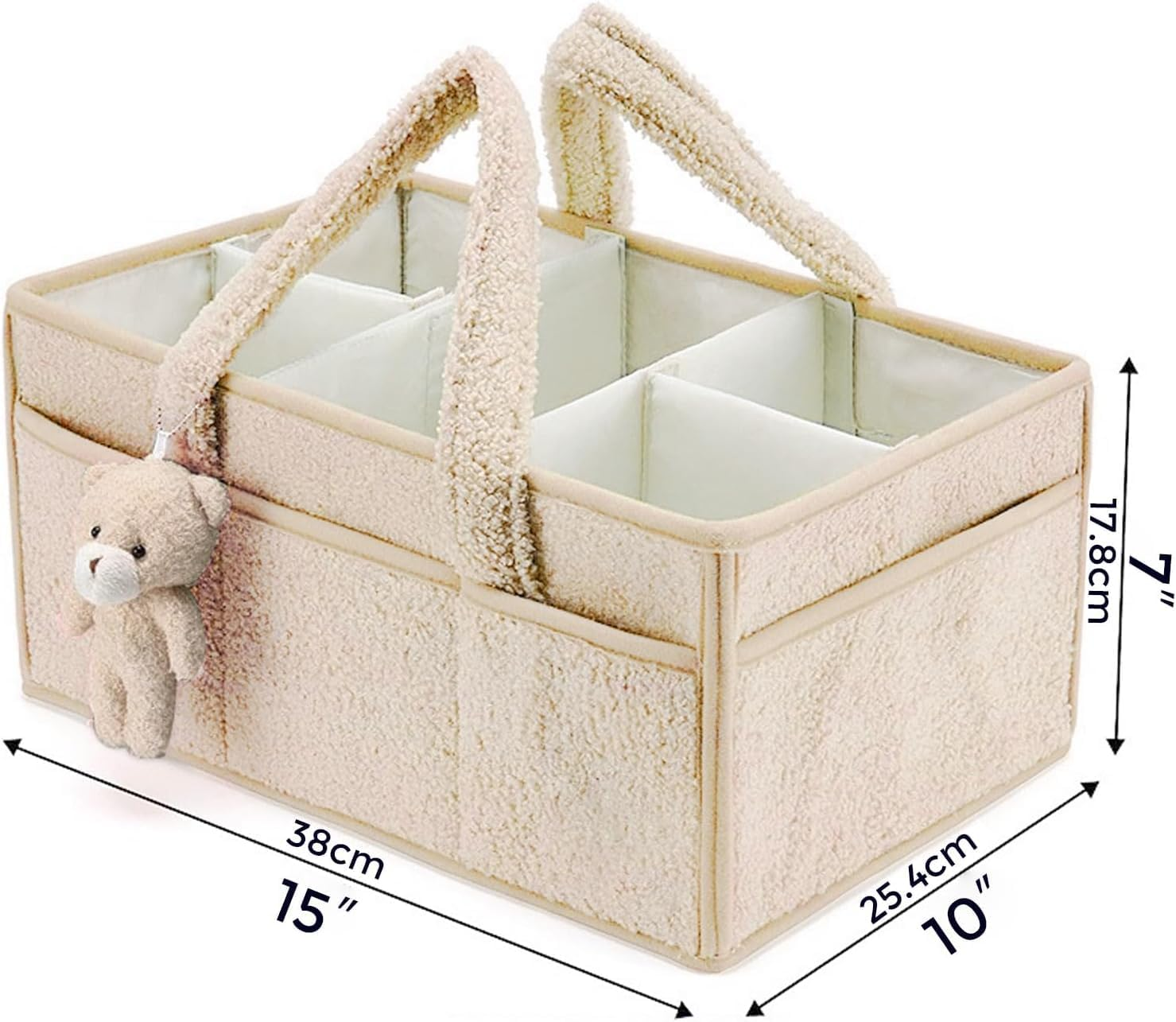 Baby Nappy Caddy Diaper Caddy Organizer, Baby Storage Basket for Diapers and Wipes (Ivory White, No Bear) image number 5