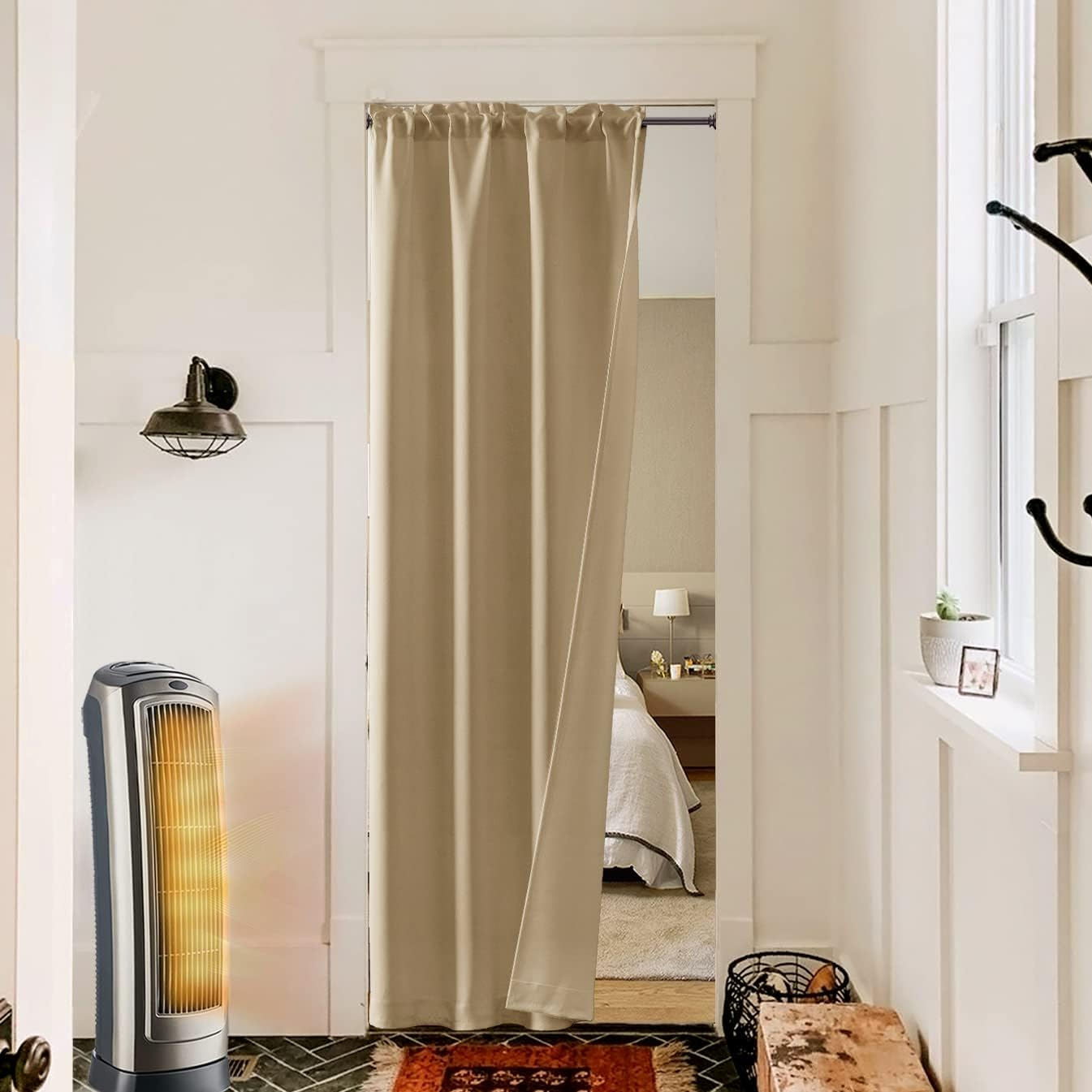 PANELSBURG Closet Doors with No Door,Temporary Curtain for RV Room Seperator Fake Interior Accordion Door,Fit 24-36 Inch Doorway,Oak Wooden Tan Beige - Beige image number 5