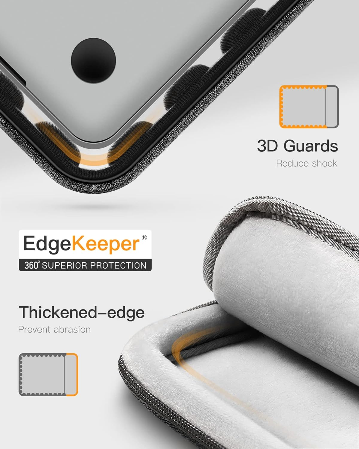 Inateck 360&deg; Protection 13.3" Laptop Bag Sleeve Case Compatible with 14.2 Macbook M3/M2/M1 Pro/Max A2992/A2918/A2779/A2442 2023-2021, 13 Macbook Air 2012-2017, 13 Macbook Pro 2012-2015 - Black Grey image number 1