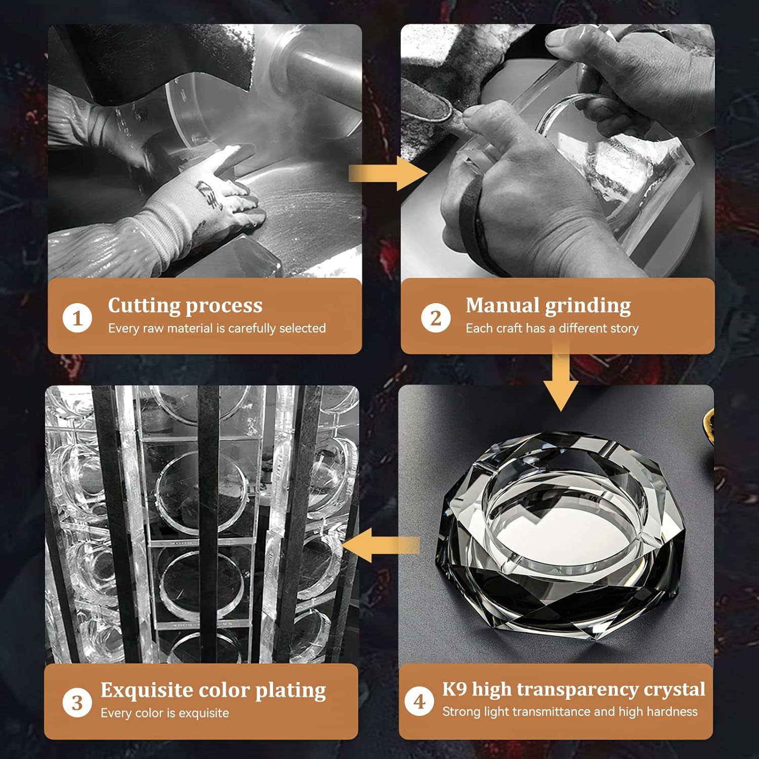 Bicico Crystal Glass Ashtray, Cigar Ashtray, Cool Ashtrays for Cigarettes Indoor, Ash Tray Holder Home Office Desktop Tabletop Hotel Indoor Outdoor Decoration, Black image number 5