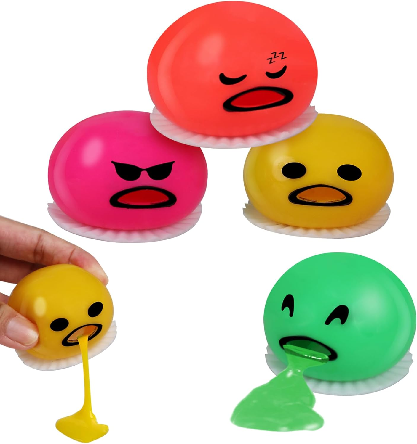 4-PCS Colorful Vomiting Egg Yolk Stress Balls,Puking Egg Yolk Stress Ball,Round Sucking Lazy Egg Yolk Soft Ball ,Stress Relief Squeeze Toys&hellip; (Emoticon) image number 2
