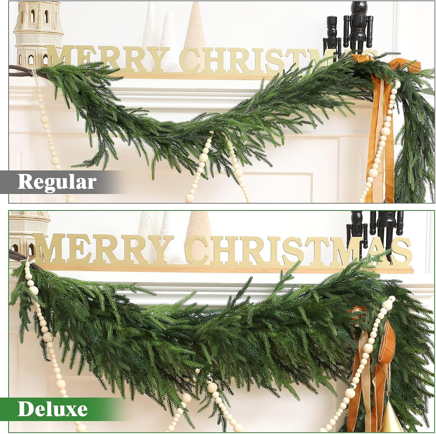 Jutom 1 Pcs 18 Feet Christmas Deluxe Norfolk Pine Garlands Realistic Norfolk Pine Faux Greenery Garlands for Holiday Mantle Table Indoor Outdoor Wedding Christmas Decor image number 2