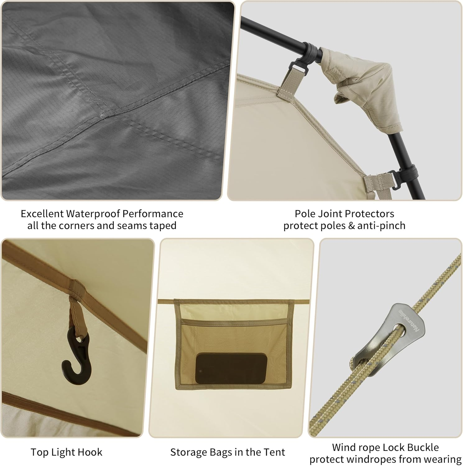 Naturehike Village Series Tent, Instant Pop up Family Tent, Upgraded Spacious Portable One-Piece Bracket Tent for 4-8Pinstant Easy Set up Camping Tent - Brown-6.0 image number 6