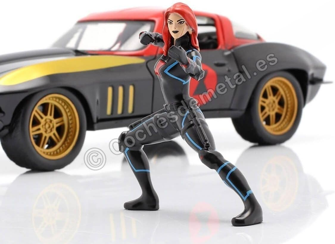 Jada 1:24 Diecast 1966 Chevy Corvette Stingray with Black Widow Figure image number 6