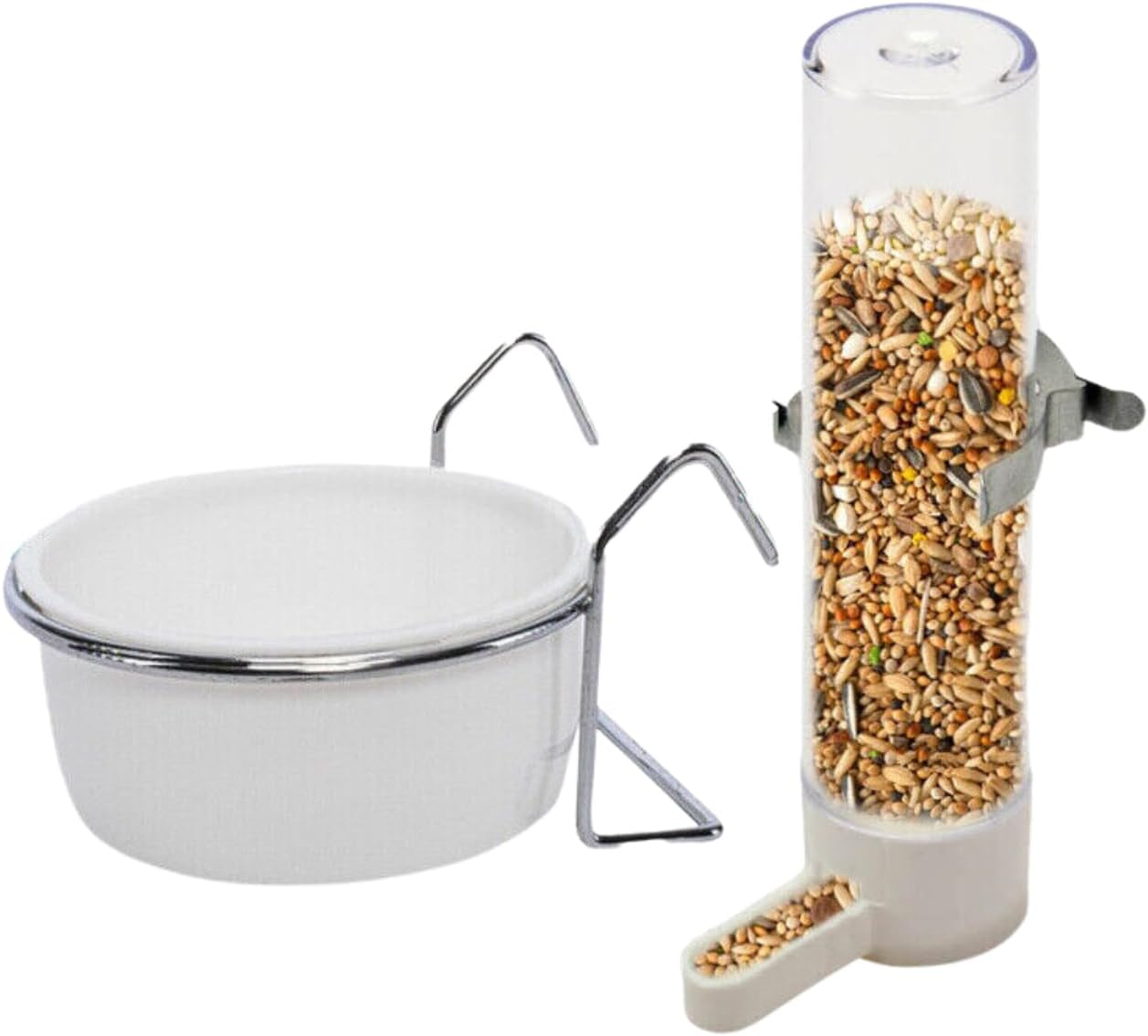 Leona Co Bird Parrot Food and Water Dish Set - Plastic Bird Parrot Food Feeding Cage Bowl with Stainless Steel Holder and Birds Feeder Dispenser Bottle image number 2