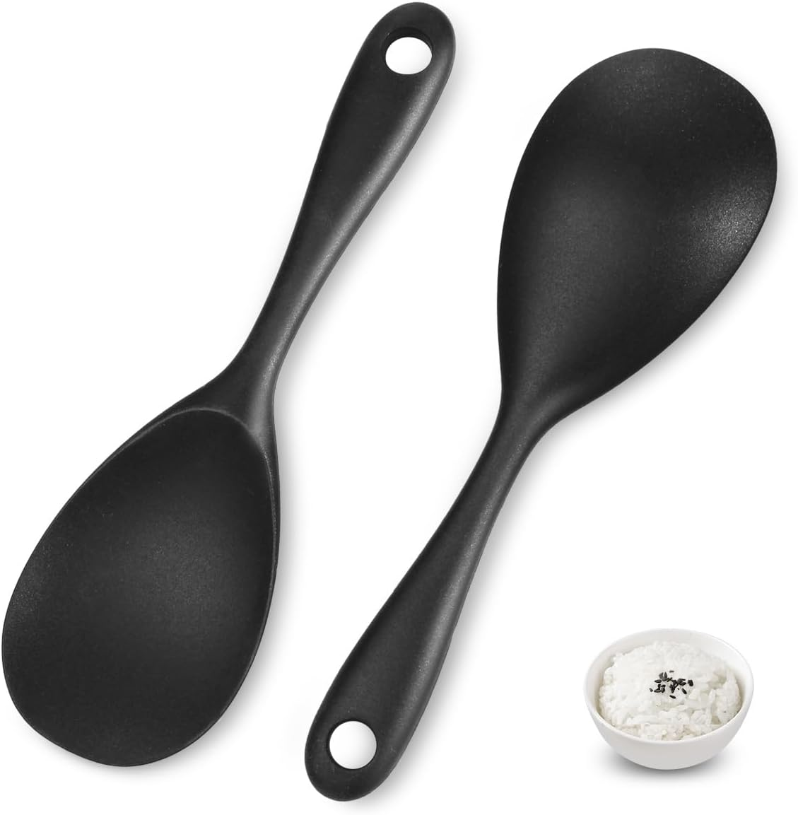 Silicone Rice Spoon Paddle Set of 2, Non Stick Heat Resistant Silicone Rice Serving Spoon Rice Cooker Spoon (Black) image number 3