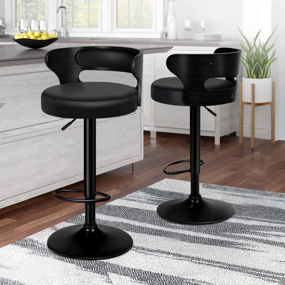ALFORDSON Set of 2 Bar Stool Ramiro Adjustable Kitchen Stool Swivel Counter Wooden Dining Chair in 61-82Cm Seat Height with Gas Lift, All Black Bar Sets for Home Dining Room Cafe Shops Bars image number 5