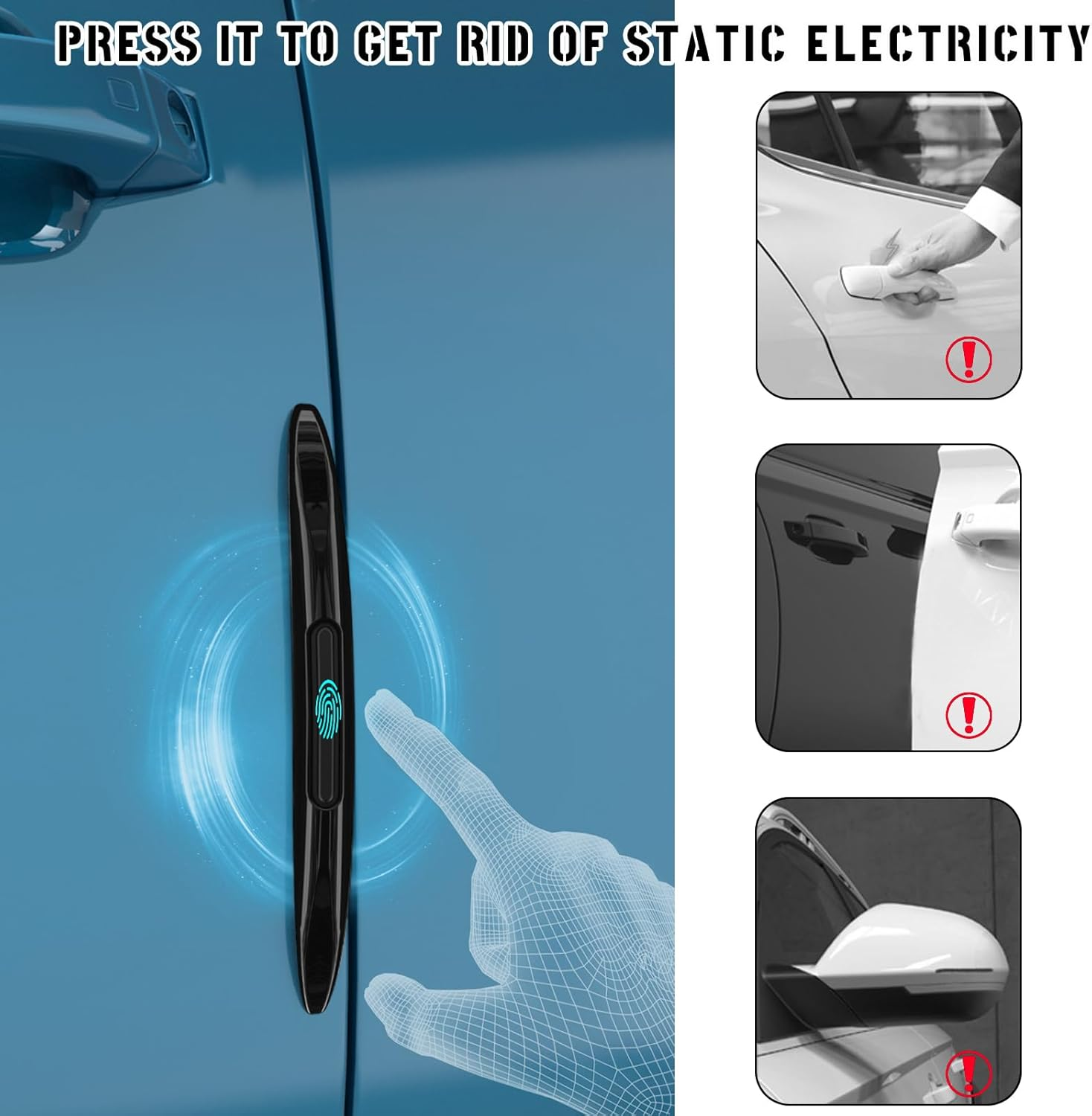 2 PCS Car Door Edge Guard Protectors, Anti-Collision Silicone Side Door Edge Sticker Strips, Electrostatic Eliminating Strip with Air Bags, Universal Auto Body Accessories (Black) - Black image number 2