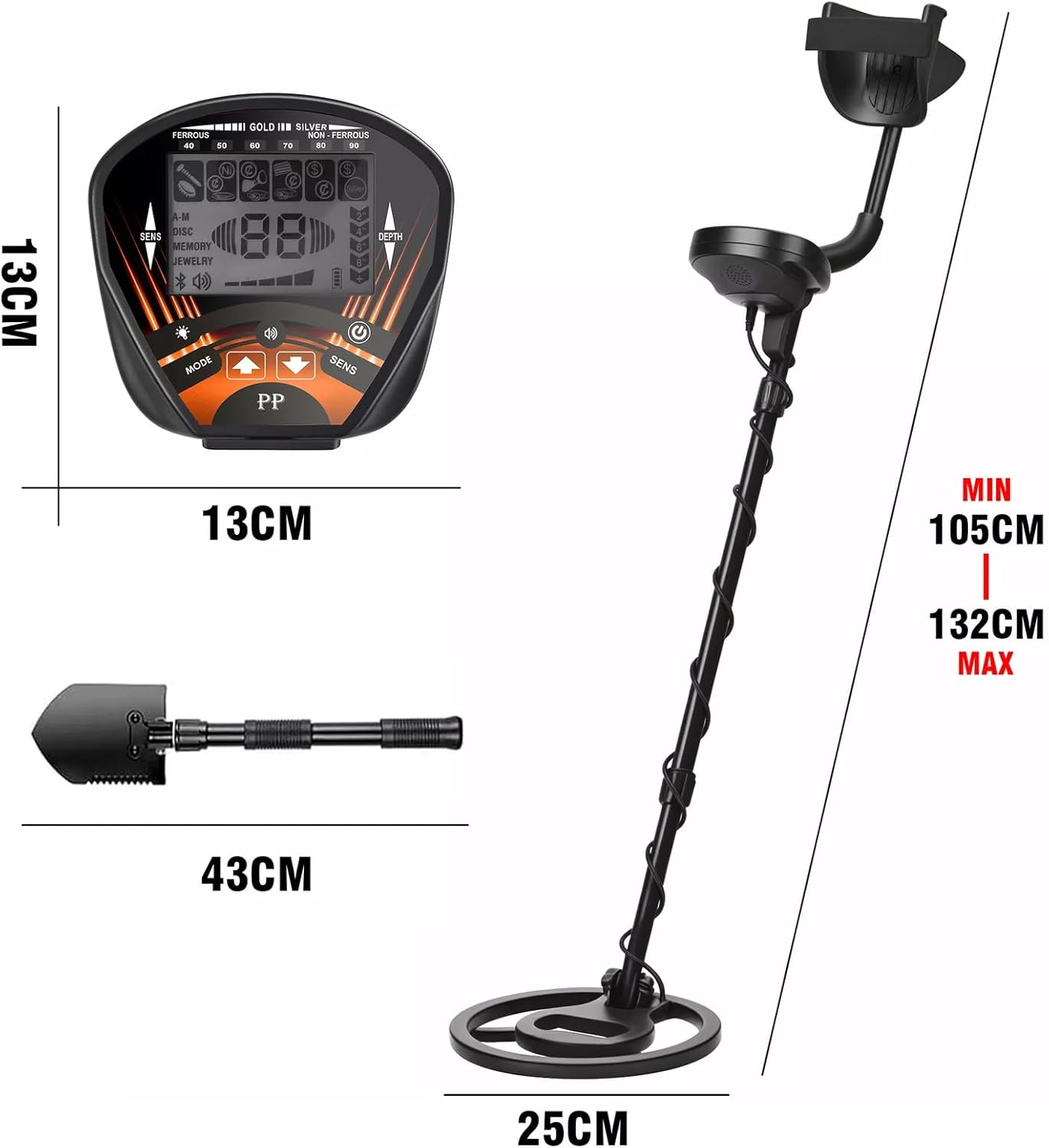 Metal Detector 5 Modes Waterproof Adjustable Deep Sensitive Searching Gold Digger Automatic Treasure Hunter with LCD Screen & Headphone & Shovel & Carry Bag Kits image number 2