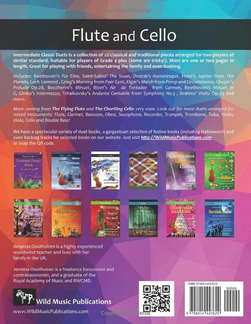 Intermediate Classic Duets for Flute and Cello: 22 Classical and Traditional Melodies for Flute and Cello Players of a Similar Intermediate Standard. Mostly in Easy Keys.