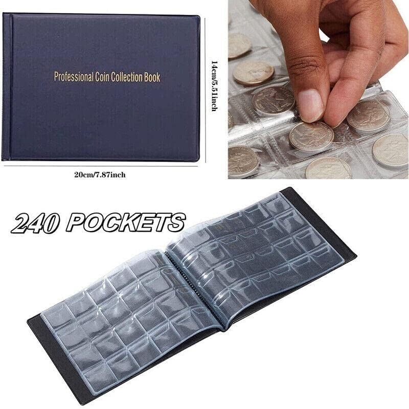 240 Coin Collection Album Storage Book Case Folder Holder Penny Money Collecting, Compact and Portable Currency Holder, Perfect for Numismatists