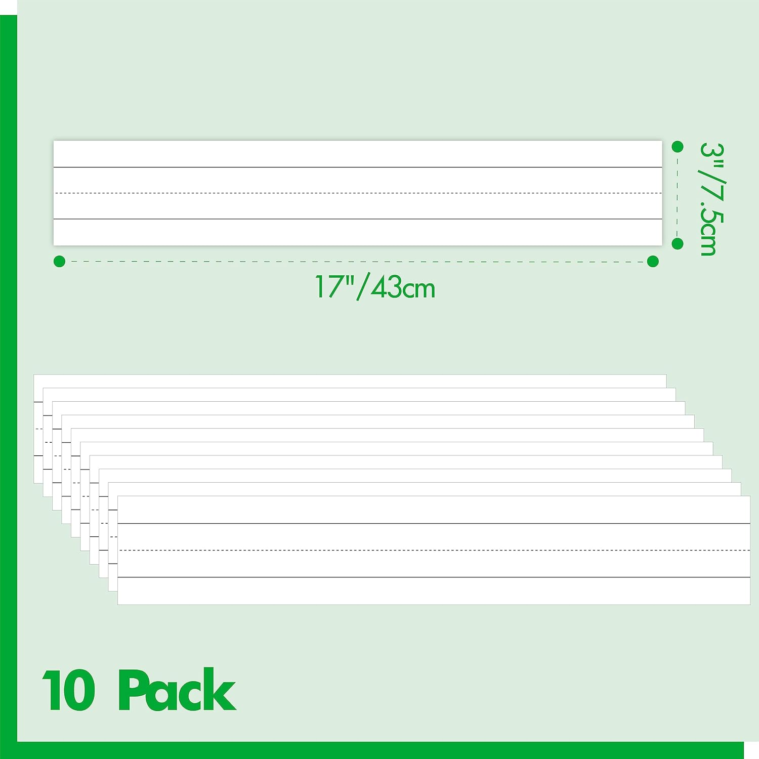 10 Pack Magnetic Sentence Strips, Dry Erase Writing Strip Erasable & Writable Lined Sentence Learning Strip for Classroom Learning Tool School, Office Supplies Whiteboard (17&rdquo; X 3&rdquo;) image number 3