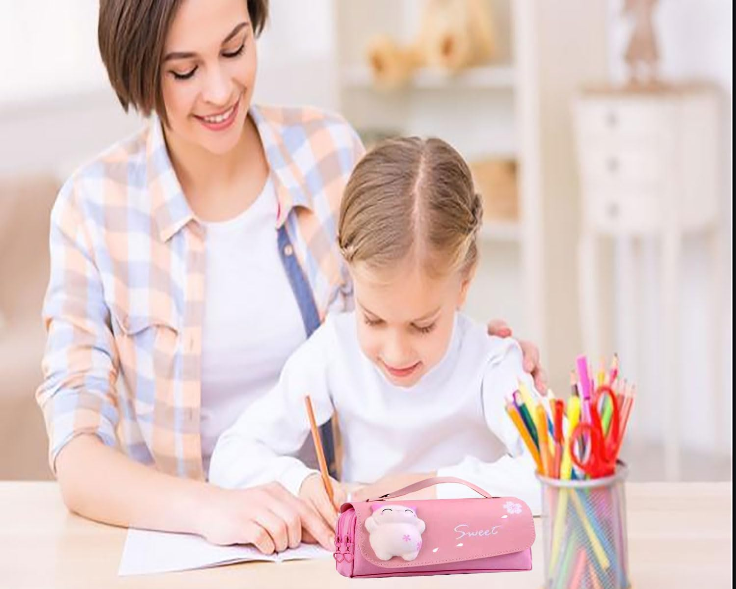 Large Capacity Pencil Case, Cute Pencil Pouch with 3 Compartment, Cartoon 3D Extrusion Cat Decoration Pencil Case, Portable Pencil Bag, Pen Storage Box for Office College School Stationery image number 1