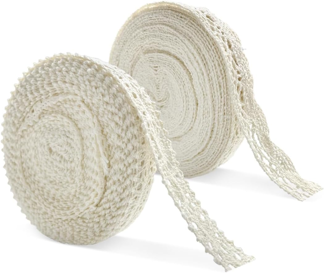 Lace Trim, 2 Rolls Vintage Sewing Crochet Lace Ribbon for DIY Sewing Craft, Scrapbooking, Bridal Wedding Decoration (20Yd, 2 Style) image number 4