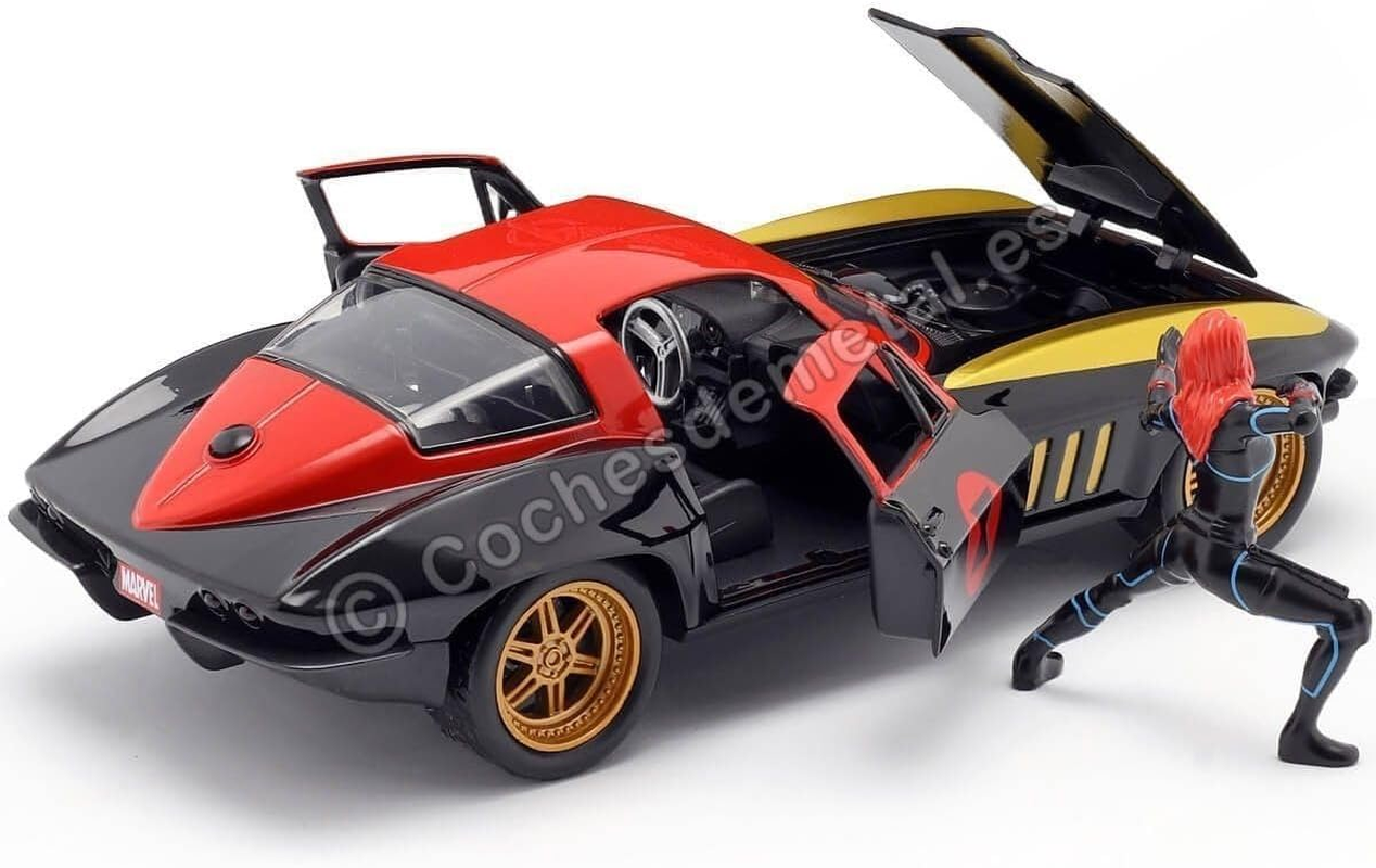 Jada 1:24 Diecast 1966 Chevy Corvette Stingray with Black Widow Figure image number 4