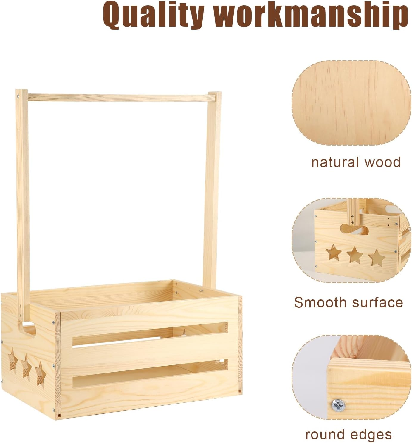 Wooden Baby Shower Basket, Wooden Baby Storage Crate Hamper with Handle Attractive Closet Baby Clothes Rack for New Born Baby Shower, Pregnancy Gifts for New Parents image number 3