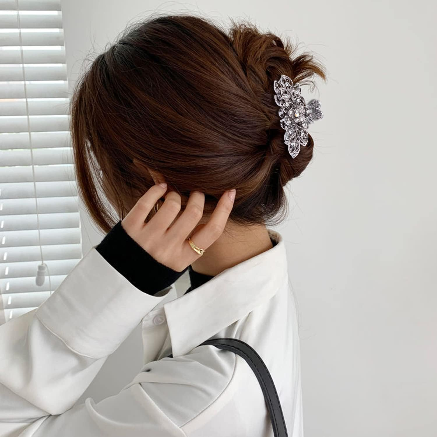 Large Claw Hair Clips 2PCS for Women and Girls Metal Retro Style with Sparkly Glitter Rhinestones Banana Jaw Hair Clamps Strong Hold Nonslip Hair Accessories (Hc-Vintage-01) image number 4