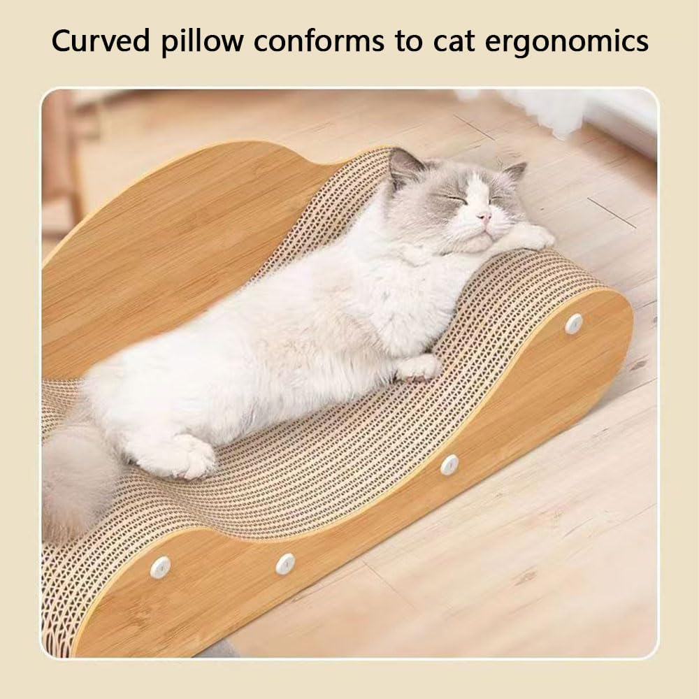 Extra Large Cat Scratcher Lounge &ndash; U-Shaped Cardboard Sofa Bed for Indoor Cats &ndash; Furniture Protector & Cat Nest &ndash; Natural Wood Color &ndash; 60 X 24 X 23 CM image number 6