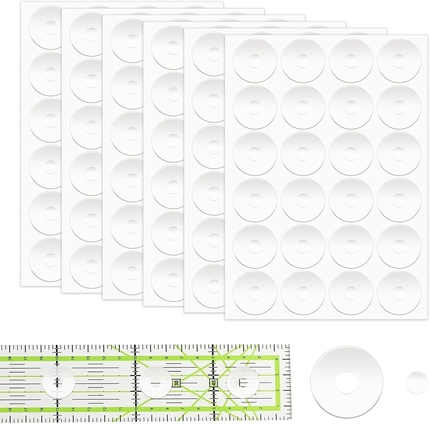 144Pcs Non-Slip Silicone Grips for Quilt Templates, Adhesive Rings for Quilting and Sewing Rulers, Non-Slip Ruler Grip Rings with Adhesive Backing image number 1