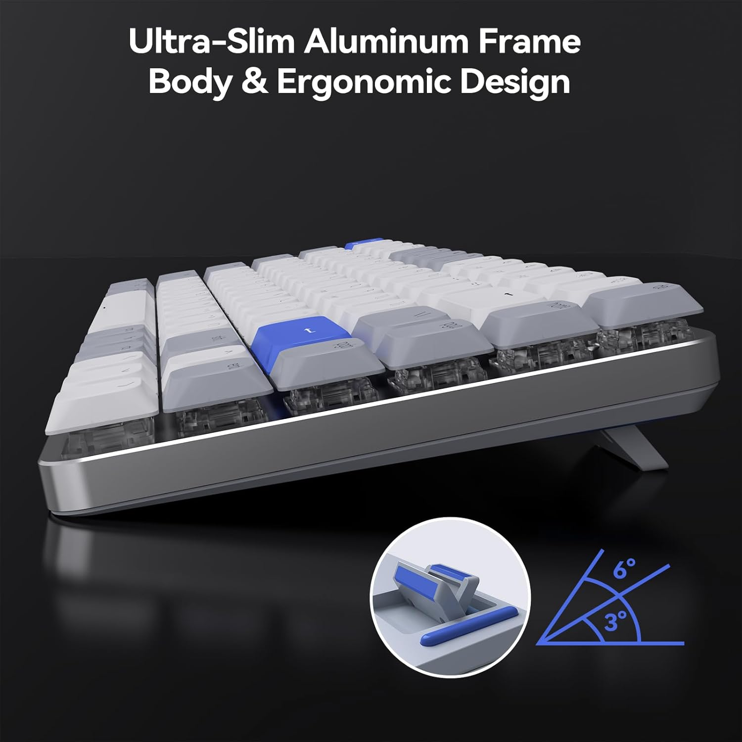 AUSDOM 75% Mechanical Keyboard, 84 Keys Compact Low Profile Wireless Gaming Keyboard with White LED Backlit, Bluetooth/2.4Ghz/Usb-C, Brown Switch Compatible with Mac Windows image number 3