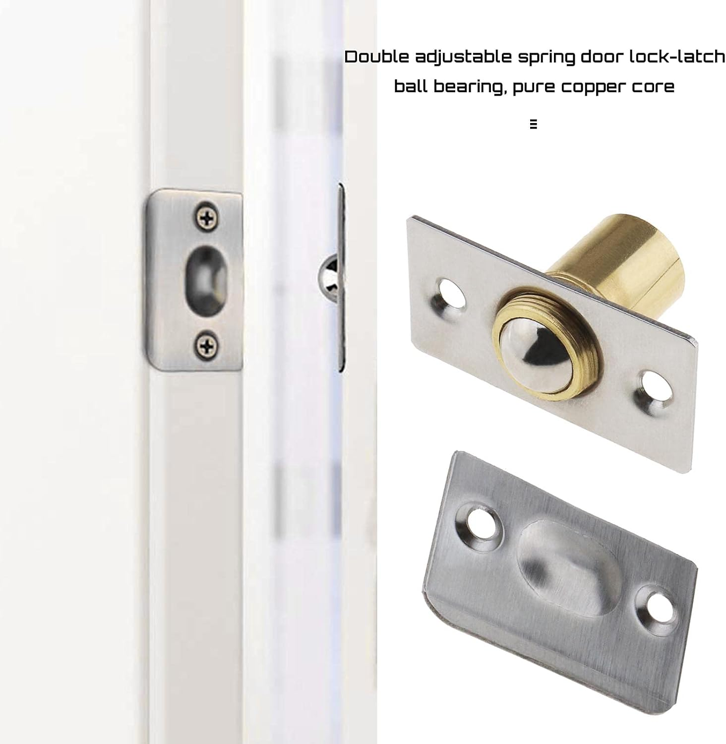SING F LTD 4 Sets of Roller Ball Door Catch Latches with Fixing Screws for Home Kitchen Closet Wardrobe Door Cabinet Cupboard Hardware Adjustable Stainless Steel Pure Copper Silver image number 2