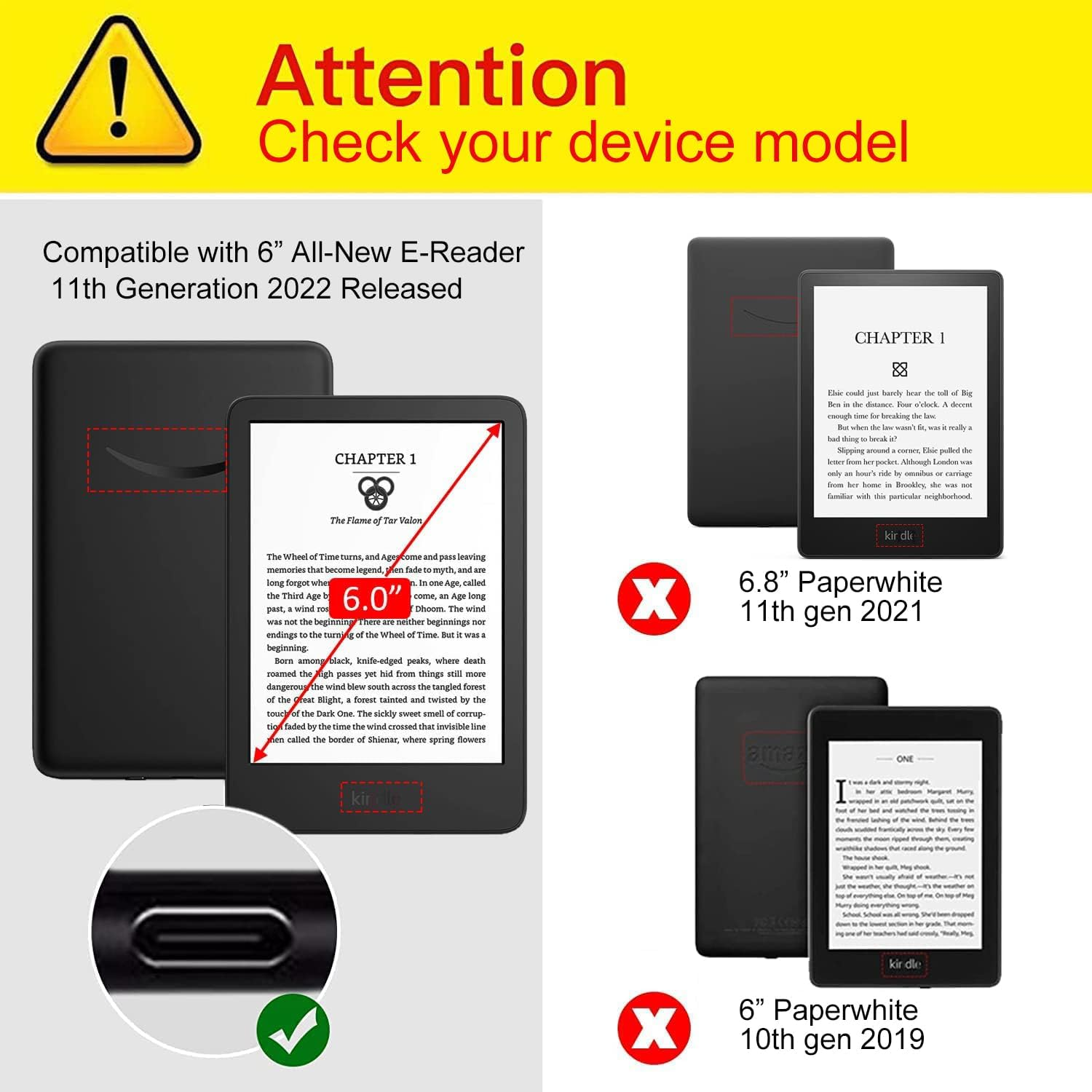 Case Compatible with 2022/2024 Kindle 11Th Generation 6 Inch W/Hand Strap, PU Leather Kindle Case 6" for Kindle 2024/2022 11Th Gen Model C2V2L3 [Auto Wake Up/Sleeping] [Hand Loop] (Black) image number 4