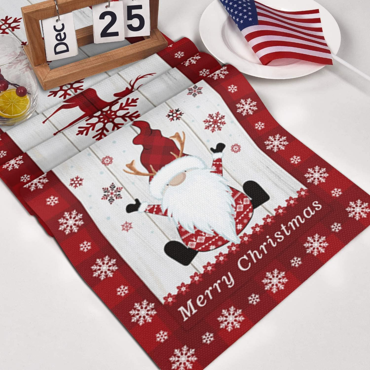 Christmas Table Runner, Santa Table Runners,Linen Christmas Table Cover Dining Table Wrinkle-Free Decoration for Indoor Outdoor Home Party D&eacute;cor (33X178 Cm) image number 1