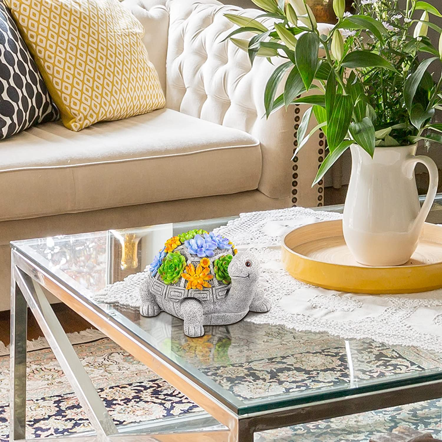 LESES Ashtray, Outdoor Ashtray with Lid Smokeless Waterproof Ash Tray with Cute Turtle Decor, Resin Ashtray for Cigarettes Home Office, Porch Patio Decorations Outdoor Indoor Ashtray