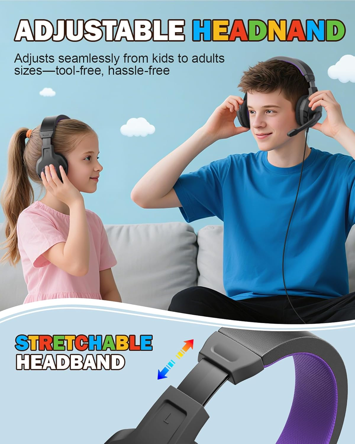 NUBWO U3 Gaming Headset with Mic for PC, PS4, PS5, Xbox1, Mac, Switch, Wired Over-Ear Gaming Headphones with Mic Clear Call, Lightweight & In-Line Control-Purple image number 4