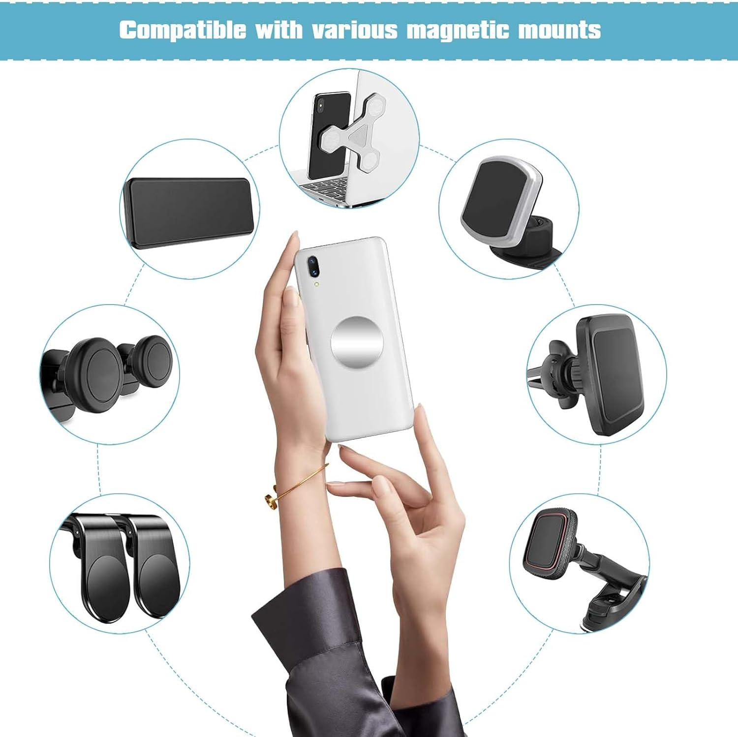 Pack of 100 30 Mm Metal Plates, Self-Adhesive, Magnetic Phone Holder image number 6