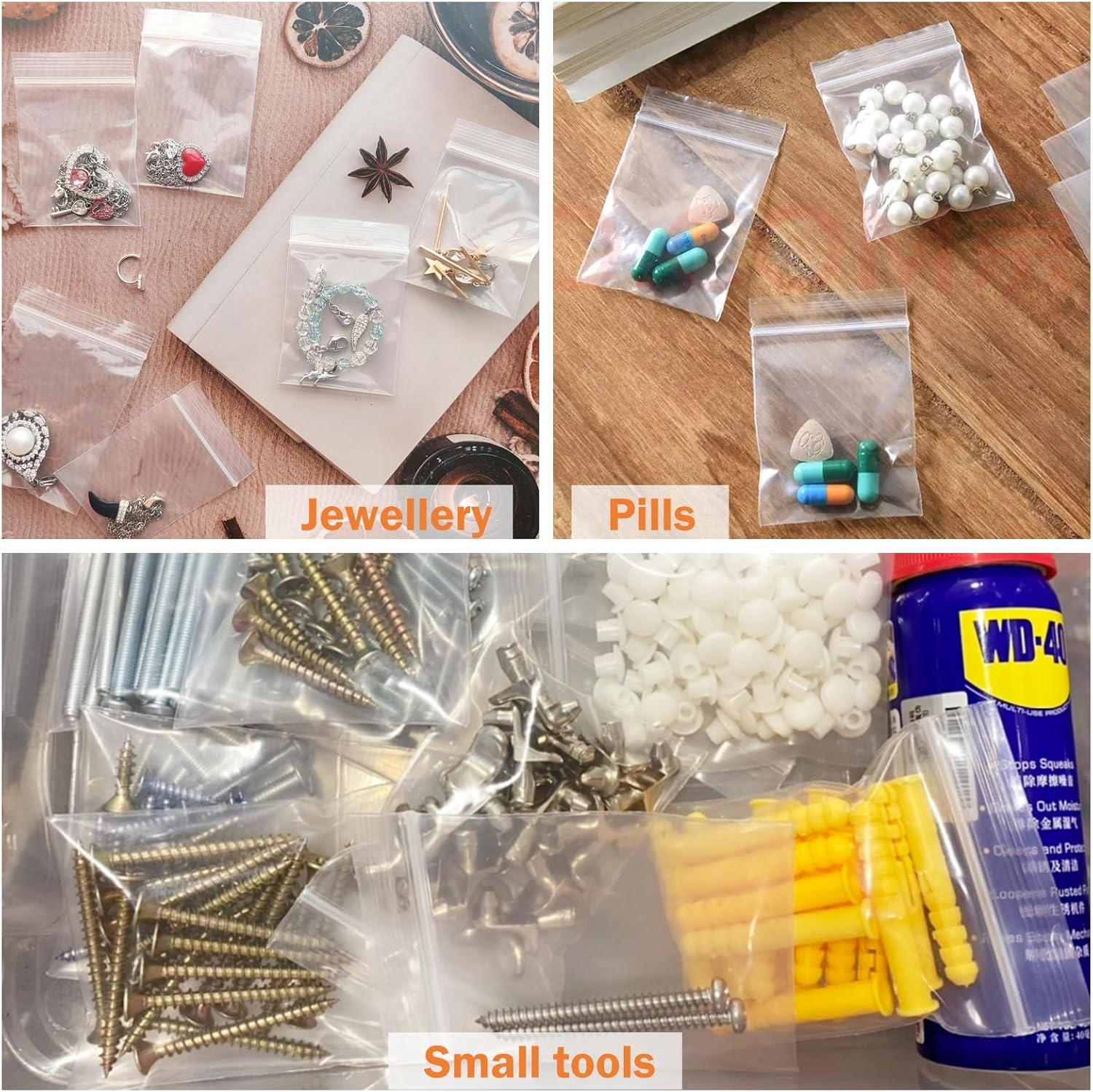 200 Pack Mini Ziplock Bags, 2 Different Size Small Poly Zipper Bags, 80 Micron Clear Reusable Ziplock Bags Storage for Bead,Jewelry,Candy (4X6Cm +5X7Cm) image number 1