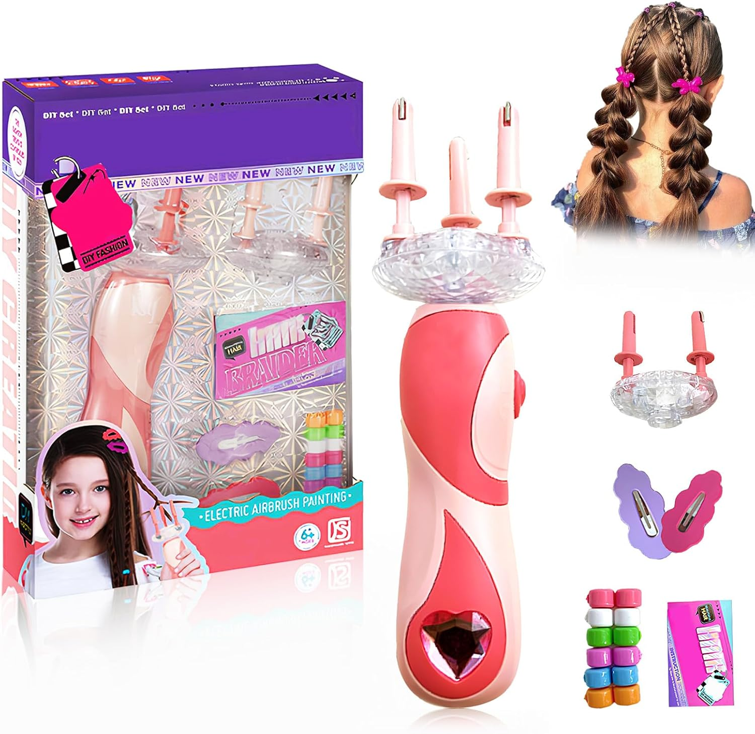 Hair Braiding Machine, Children'S Hair Braiding, Automatic Hair Braider, Girls Hair Styling Tool with 2 Hair Clips, 6 Hair Braiders, DIY Girls Hair Styling Tool, for Girls from 3 Years image number 2