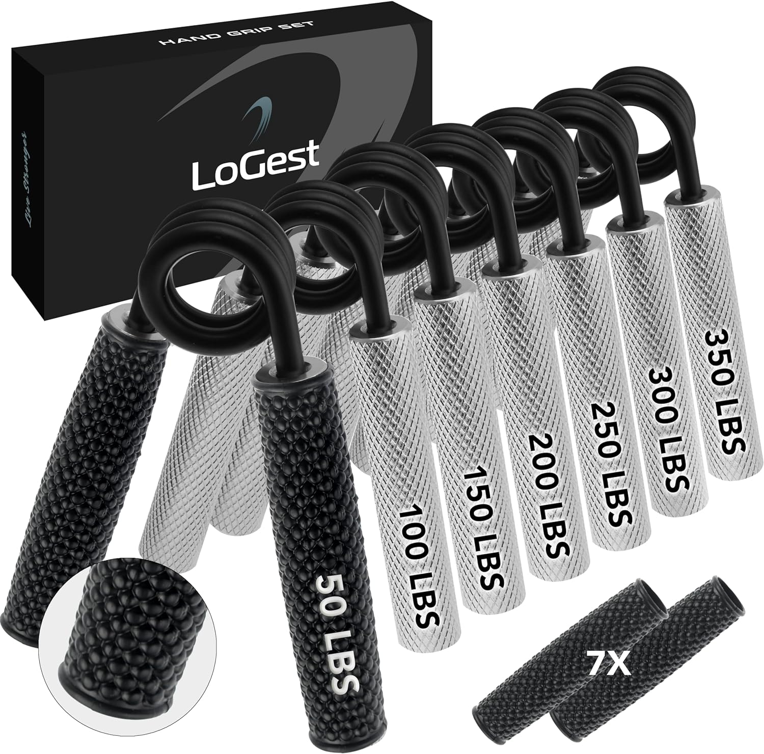 Logest Metal Hand Grip Set, No Slip Heavy-Duty Finger Strengthener with Gift Box, Great Wrist & Forearm Exercise, for Home Office & Gym Use, for Beginners to Professionals