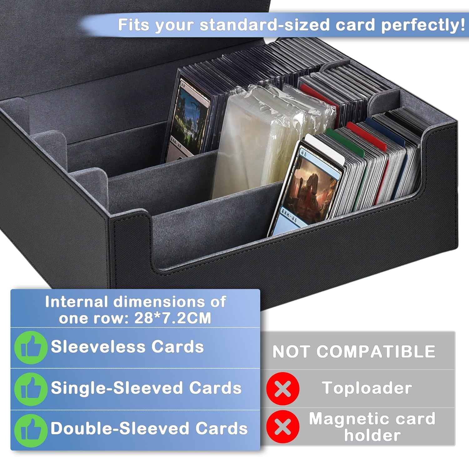 Card Deck Case for Trading Cards 1800+, Card Deck Storage Box, Leather Magnetic Closure Commander Storage Box, Fit for Yugioh, MTG, TCG and Sport Cards (Black Grey)