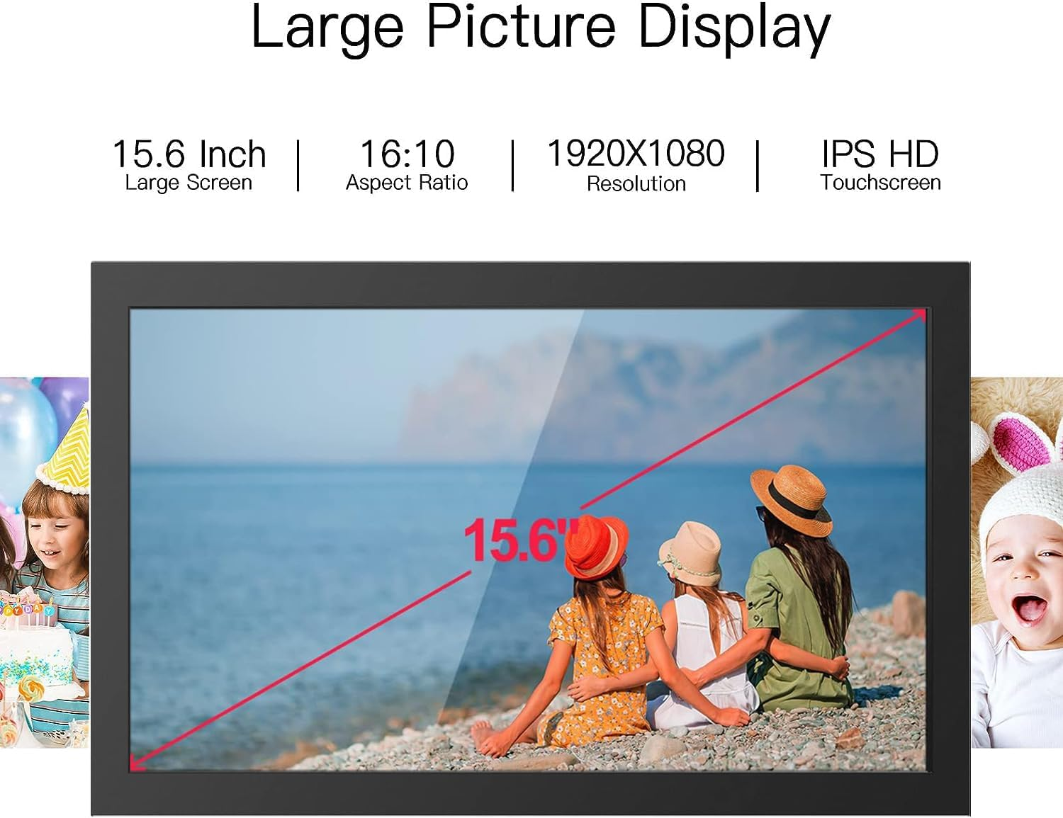 15.6" Frameo Digital Picture Frame, Wifi Digital Photo Frame 1920X1080 HD IPS Touch Screen, 32GB Memory, Auto-Rotate Portrait and Landscape, Wall-Mountable Frameo image number 3