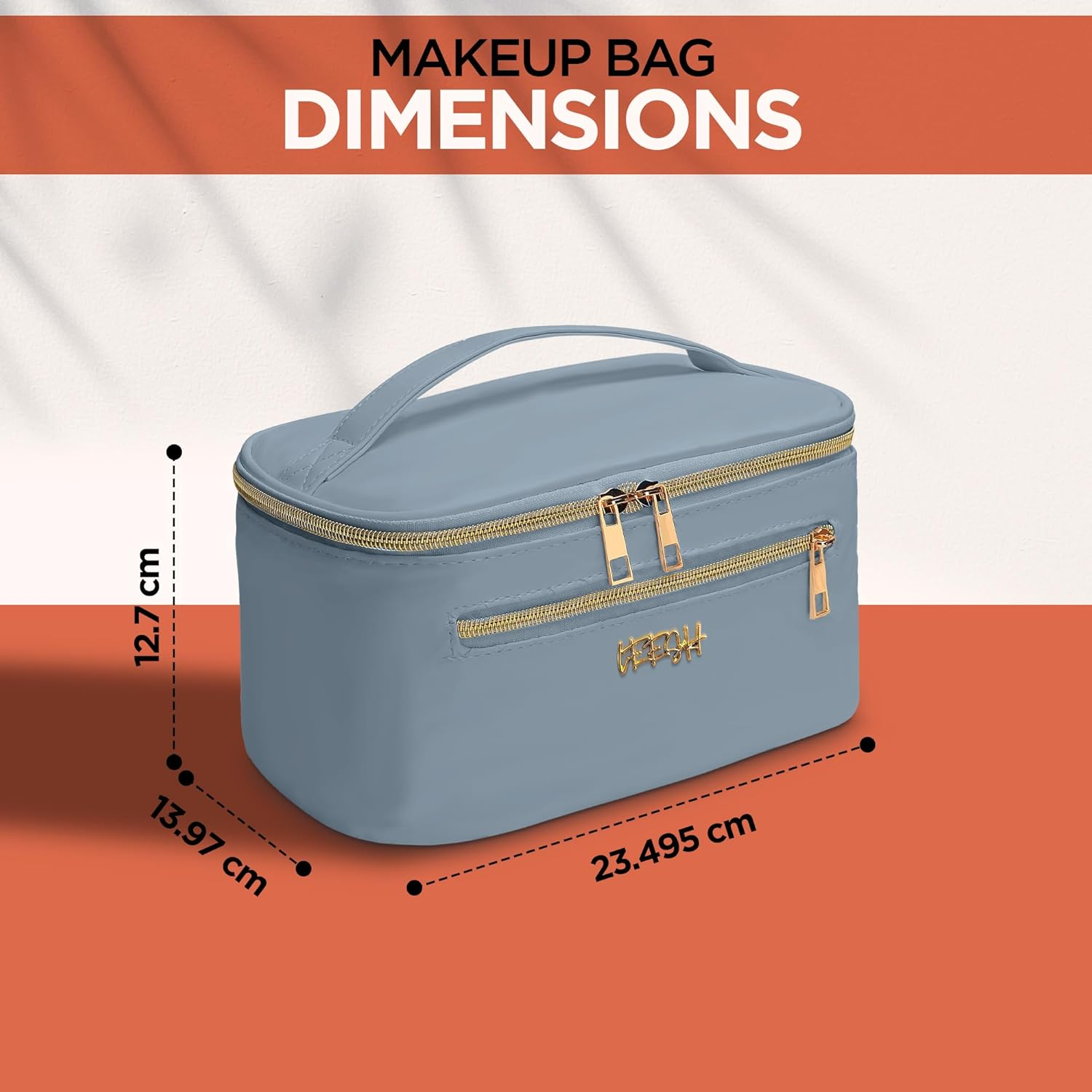 Leesh & CO Toiletry Bag -Travel Cosmetic Organizer with Brush Holders for Women -Eco-Friendly Vegan Leather, Waterproof & Durable-Perfect for Toiletries, Beauty Products,And Accessories-Light Blue image number 5