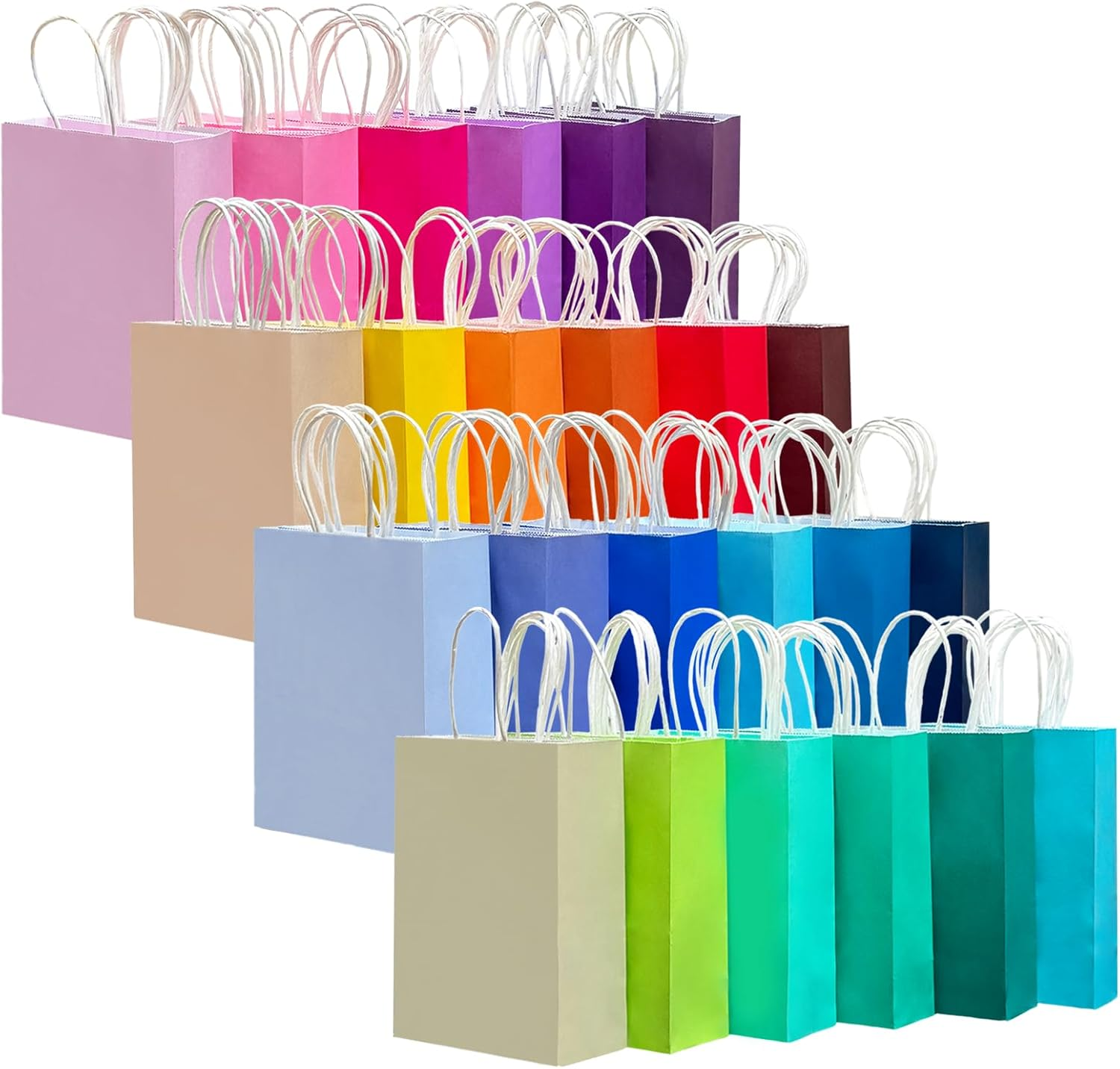 Qiqee 24PCS Medium Size 27X12X20Cm with Handles Bulk Gift Bags 24 Different Senior Color Bags Multiple Uses (8X5X11Inch, Medium Size)
