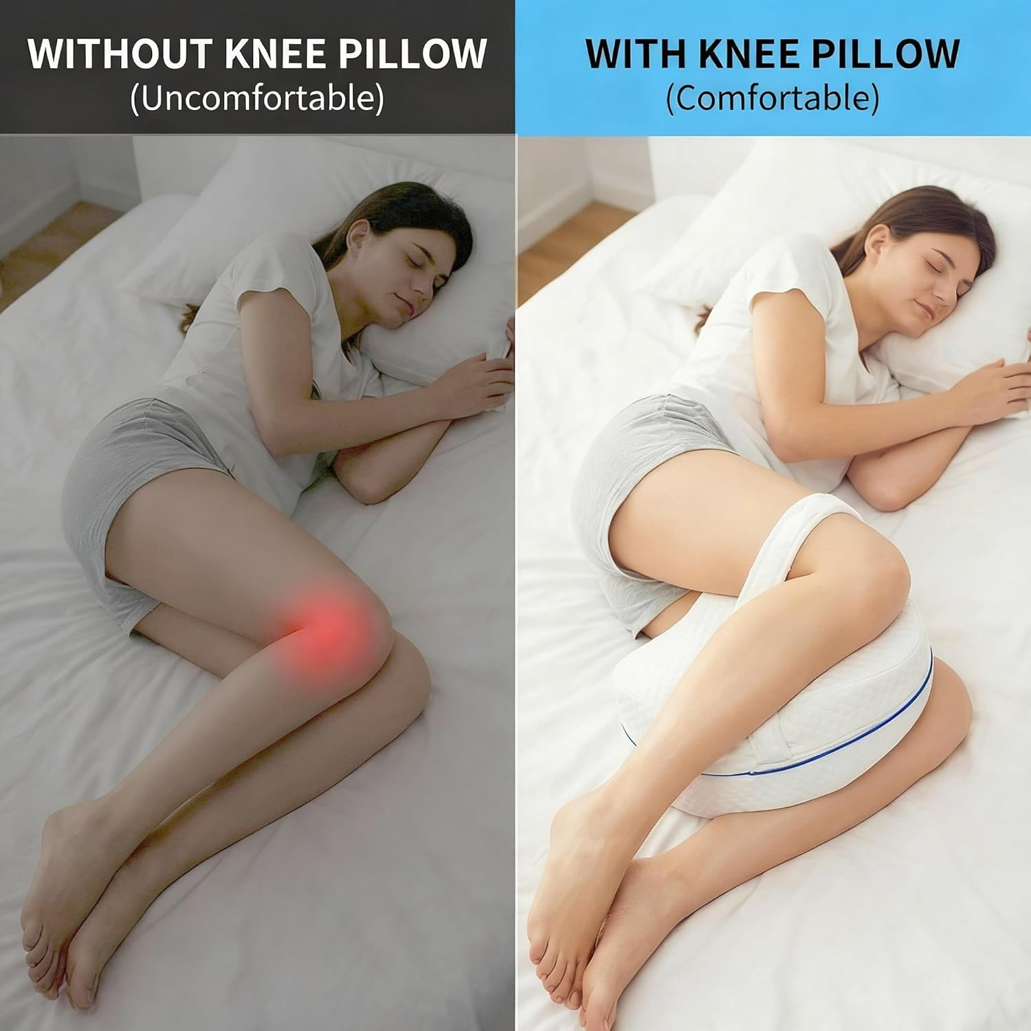 Memory Foam Knee Pillow: Ergonomic Design for Side Sleepers, Relieves Pain & Improves Sleep image number 1