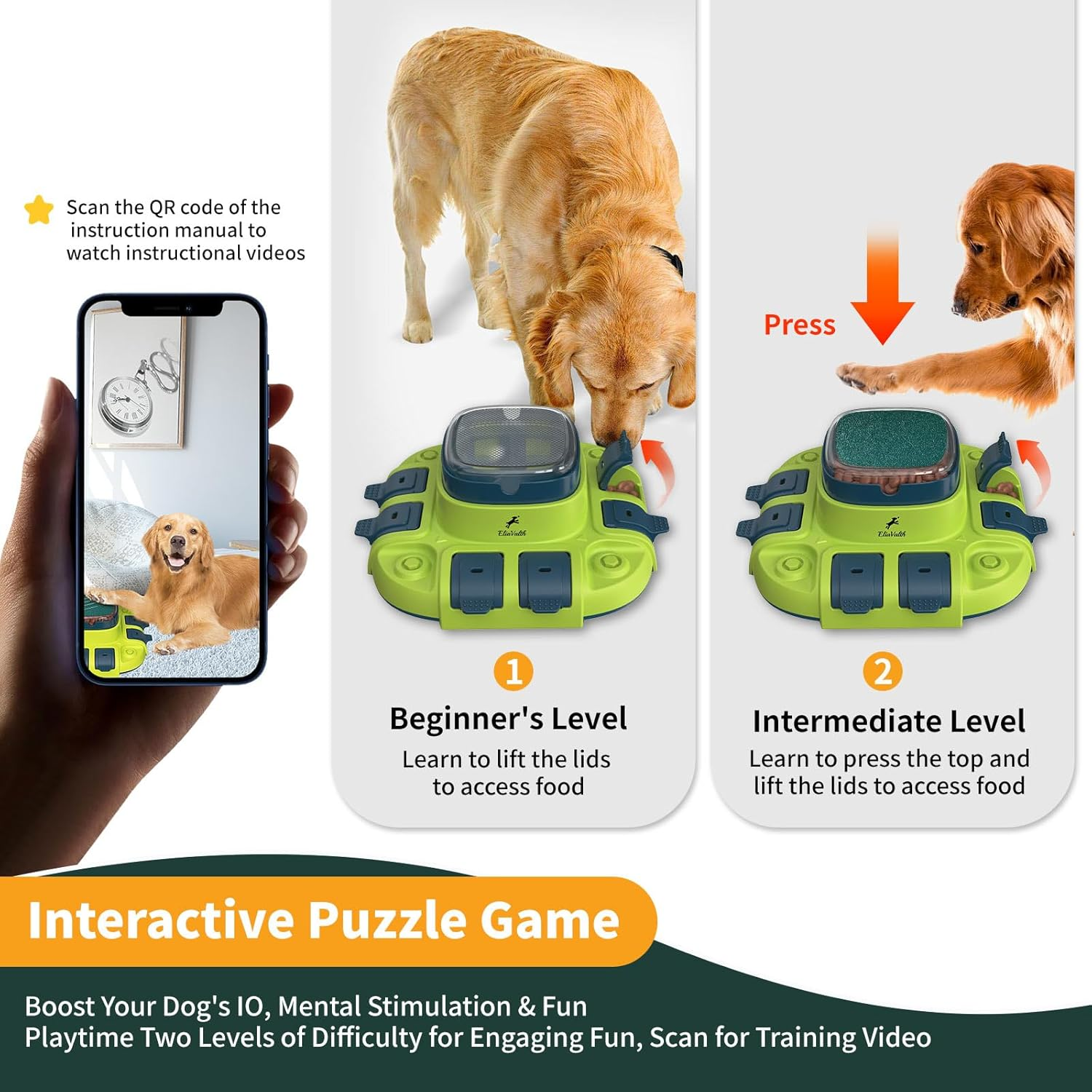 Interactive Dog Toys, Eliavalth Dog Enrichment Toys for Mental Stimulation, 3-In-1 Toys for Dog Puzzle with 2 Levels, Slow Feeder Dog Bowls & Nail File, Scratch Board for Nails, Light Green image number 2