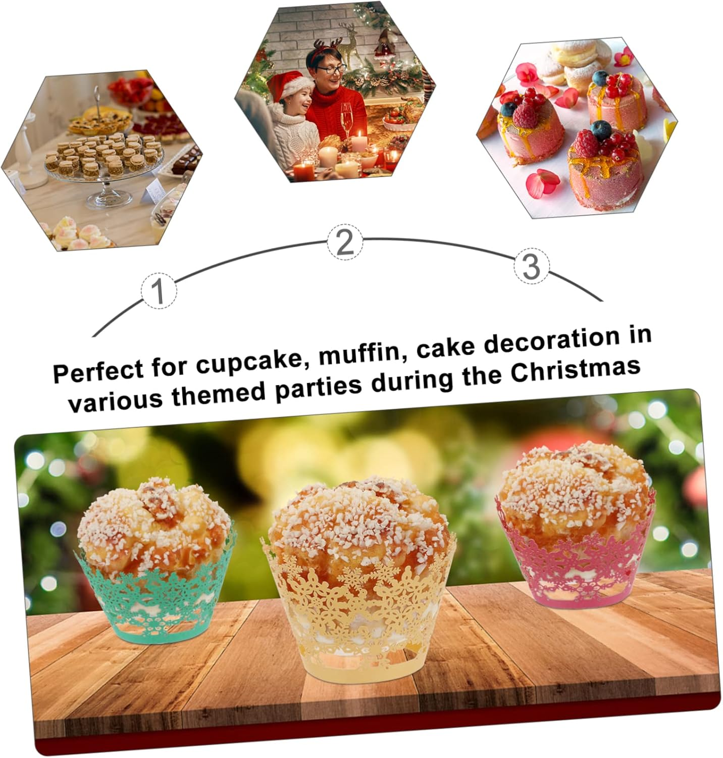 36Pcs Hollow-Out Snowflake Cake Wrappers Paper Cupcake Liners for Christmas Baking Cake Decorations image number 3