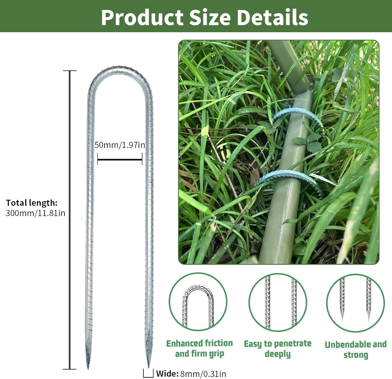 6 Pcs Rebar Ground Tent Stakes, 30CM Heavy Duty Metal Tent Pegs, Anti-Rust Galvanized Ground Anchor, Outdoor Camping Tent Stakes, Ground Anchor U Shaped Ground Nails for Garden Trampoline Swing (6)