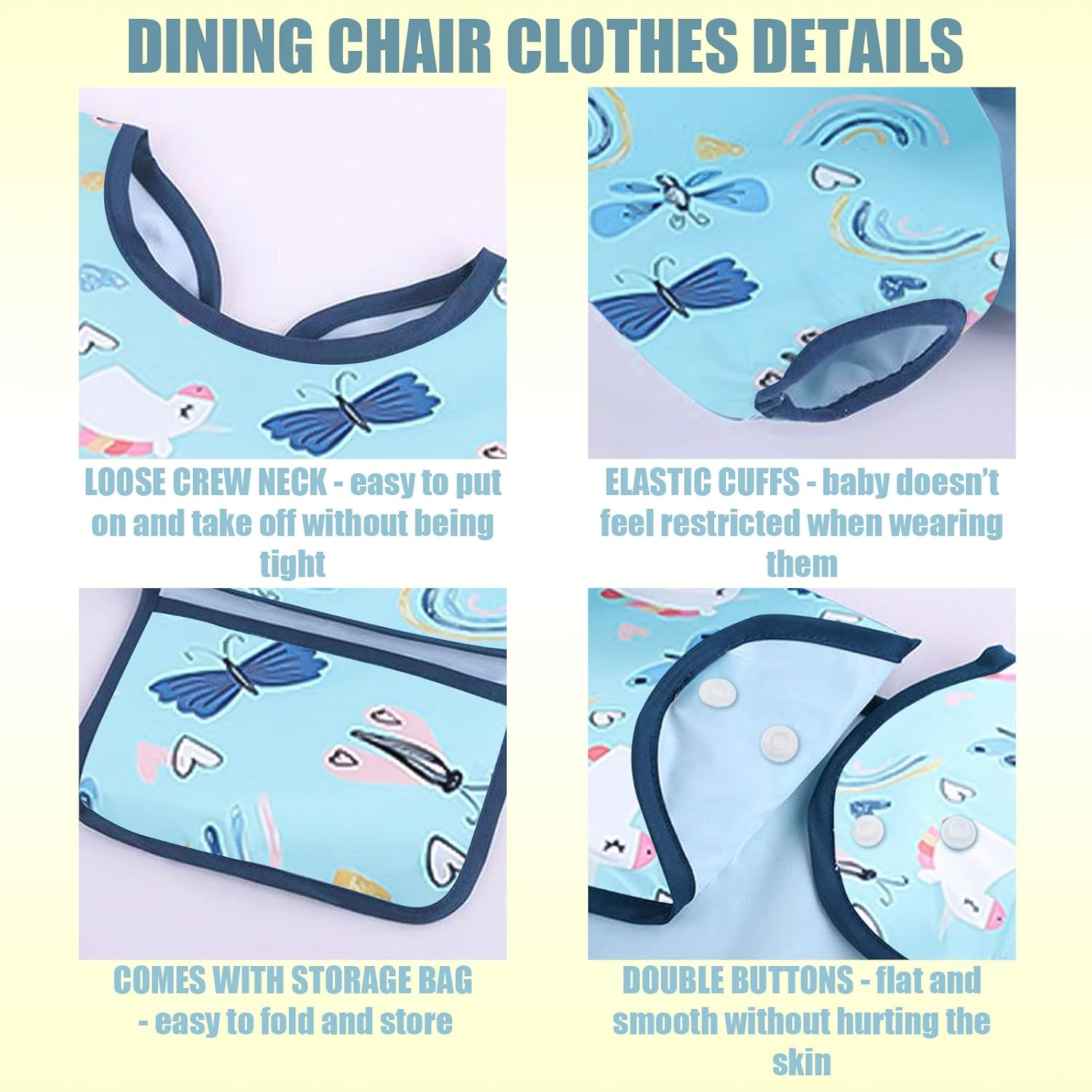 Coverall Weaning Bib with Long Sleeves, Attaches and Fully Cover to Baby Highchair, for 3-36 Months Baby Feeding, Waterproof and Easy to Clean & Machine, Soft and Skin-Friendly Materia, Blue, image number 2