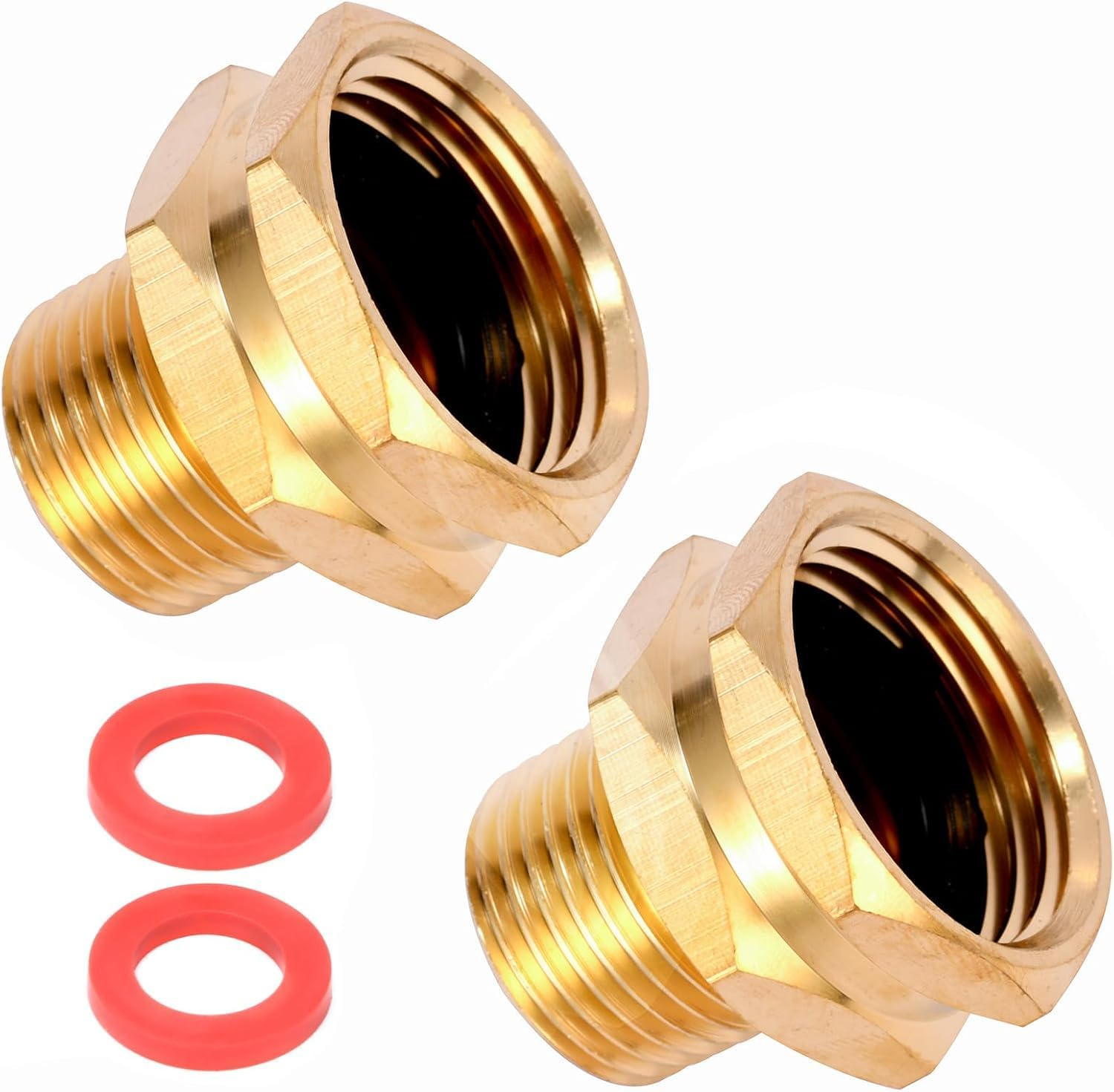 2 Pack Brass Garden Hose Adapter, 3/4" GHT Female X 1/2" NPT Male Connector,Ght to NPT Adapter Brass Fitting,Brass Garden Hose to Pipe Fittings Connect