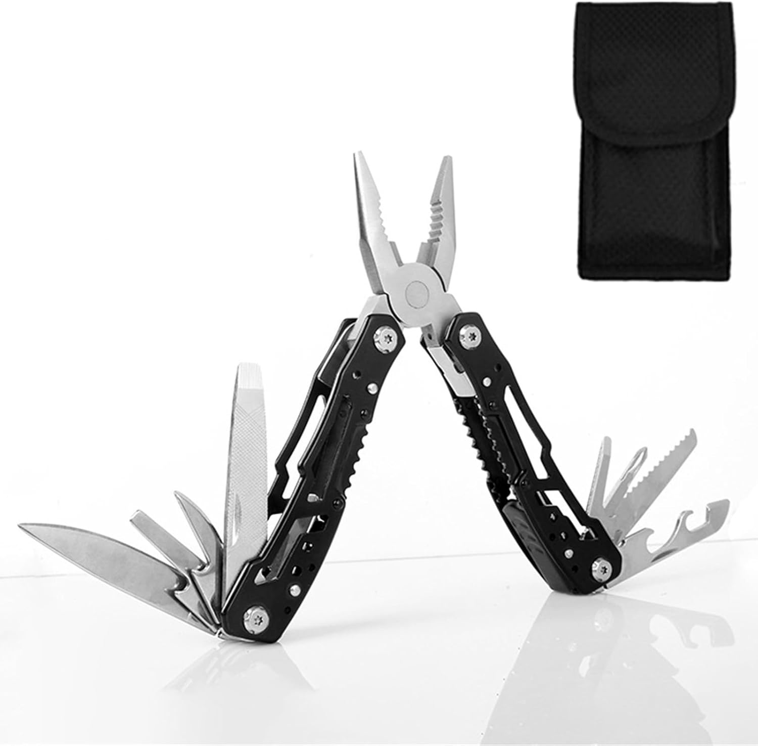 LMX 14 in 1 Pocket Multitool Pliers, Gifts for Men, with Safety Lock and Nylon Sheath for Survival, Camping, Hunting, Fishing and Hiking (Black) image number 4