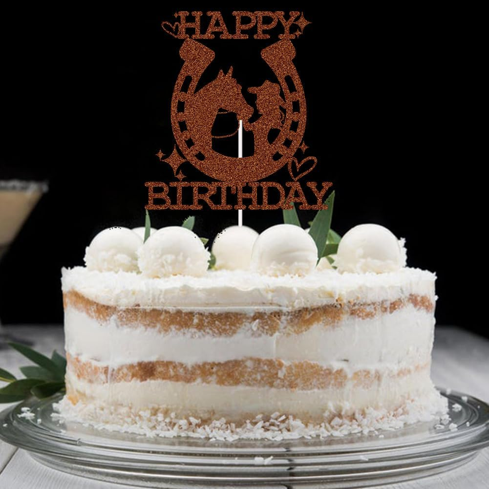 XIUHUBA Cowgirl Happy Birthday Cake Topper, Mexican Western Birthday Cake Decorations, Fiesta Theme Girls Birthday Party Decor Supplies Brown Glitter image number 5