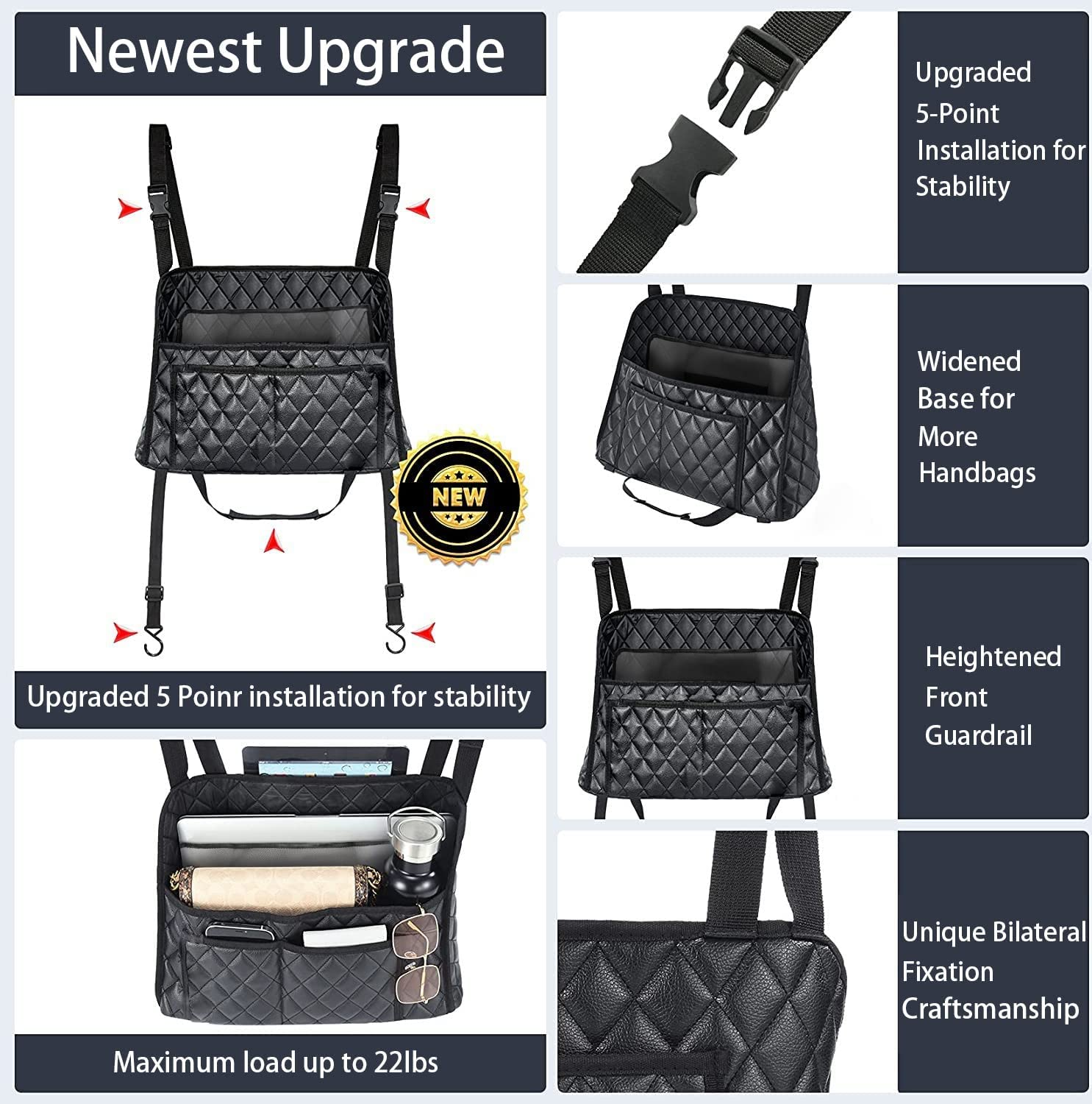 AICEL Car Handbag Purse Holder between Seats, Auto Seat Leather Organizer Pocket, Front Seat Bag Box Storage for Cell Phone Document, Backseat Barrier for Kids Pet, Fits for Most Vehicles