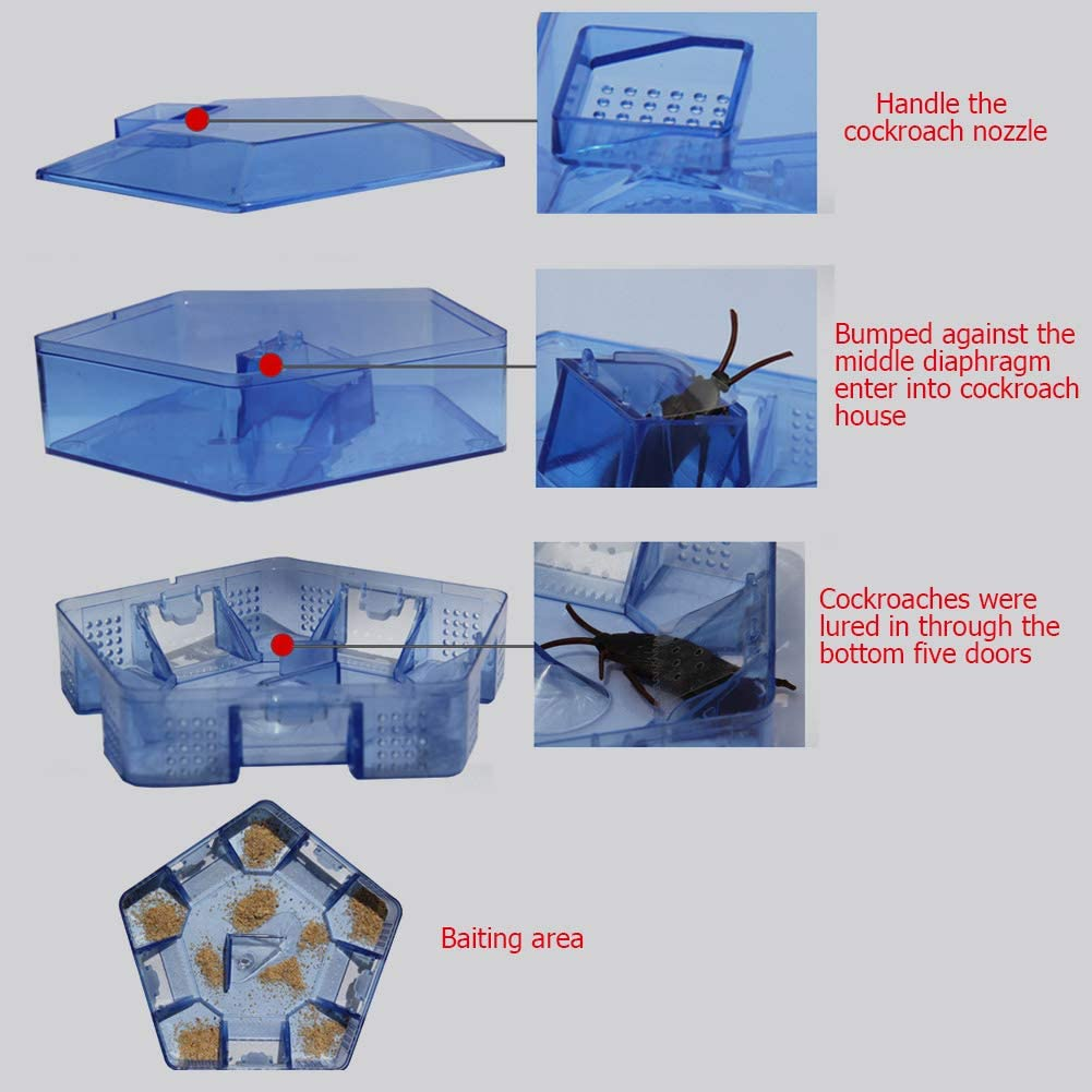 Cockroach Trap Catcher, Reusable Roach Trap One-Way Movable Box for Kitchen Bathroom Dinning Room image number 6