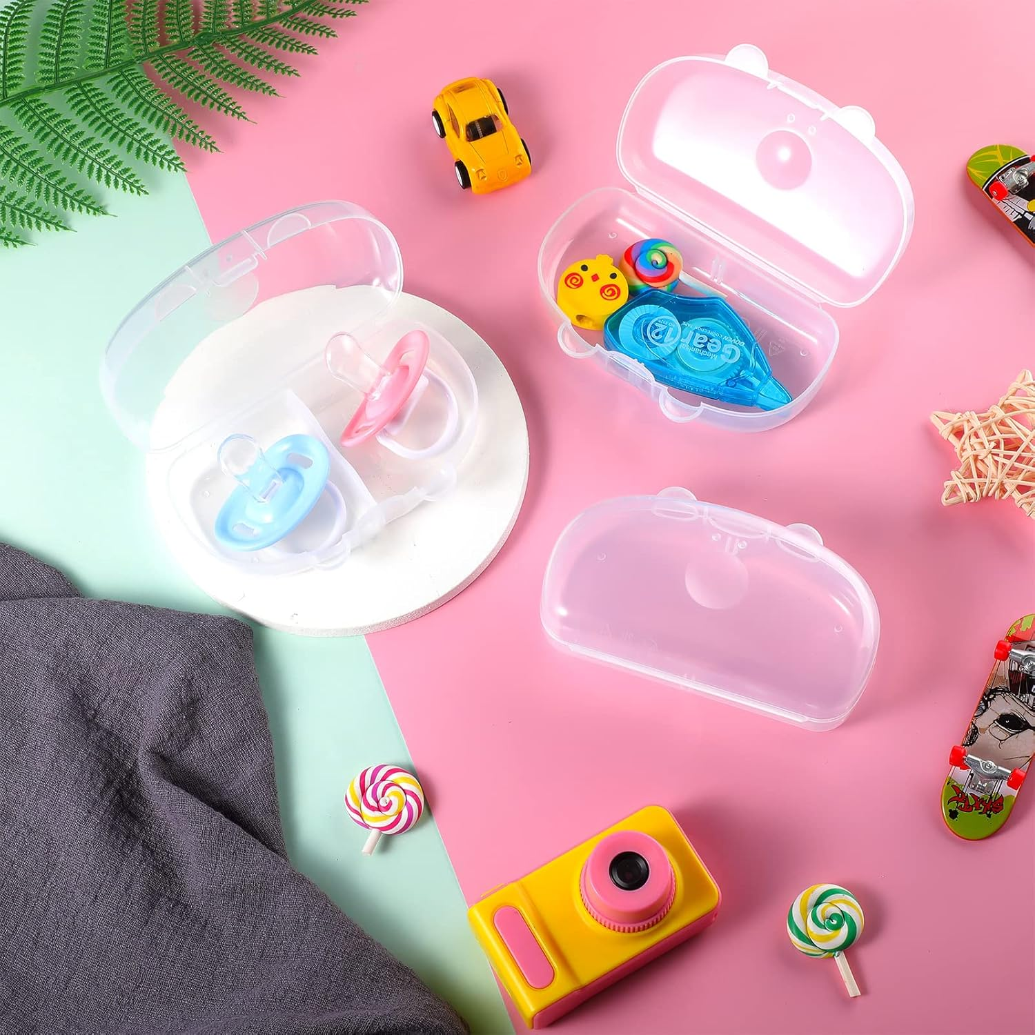 Pacifier Case Holder 3 Pieces Pacifiers Box Transparent Pacifier Holder Case Pacifier Container Pacifier Accessories for Home Trave Office Bedroom Classroom Applications image number 5